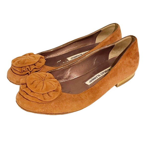 Manolo Blahnik Size 6.5 Dusty Pink Leather Suede Round Toe Rose Ballet Flats